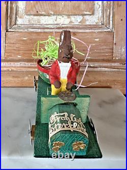 Antique GERMAN EASTER BUNNY CAR CANDY CONTAINER 1920s vintage Dresden Rabbit