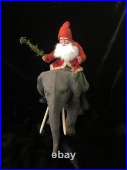Antique GERMAN SANTA RIDING ELEPHANT NODDING TOY VINTAGE CHRISTMAS
