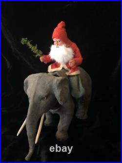 Antique GERMAN SANTA RIDING ELEPHANT NODDING TOY VINTAGE CHRISTMAS