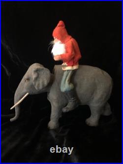 Antique GERMAN SANTA RIDING ELEPHANT NODDING TOY VINTAGE CHRISTMAS