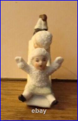Antique GERMAN Snow Baby Bisque Snowbaby BOY GIRL SLIDING DOWN INCLINE