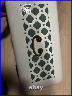 Antique GERMAN Teal & White Enamel Metal Bread Box Brass Finishings Vintage RARE Antique GERMAN Teal & White Enamel Metal Bread Box Brass Finishings Vintage RARE