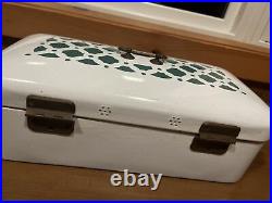 Antique GERMAN Teal & White Enamel Metal Bread Box Brass Finishings Vintage RARE Antique GERMAN Teal & White Enamel Metal Bread Box Brass Finishings Vintage RARE