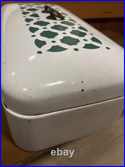 Antique GERMAN Teal & White Enamel Metal Bread Box Brass Finishings Vintage RARE Antique GERMAN Teal & White Enamel Metal Bread Box Brass Finishings Vintage RARE
