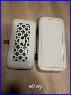 Antique GERMAN Teal & White Enamel Metal Bread Box Brass Finishings Vintage RARE Antique GERMAN Teal & White Enamel Metal Bread Box Brass Finishings Vintage RARE
