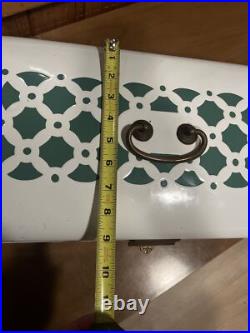 Antique GERMAN Teal & White Enamel Metal Bread Box Brass Finishings Vintage RARE Antique GERMAN Teal & White Enamel Metal Bread Box Brass Finishings Vintage RARE