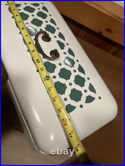 Antique GERMAN Teal & White Enamel Metal Bread Box Brass Finishings Vintage RARE Antique GERMAN Teal & White Enamel Metal Bread Box Brass Finishings Vintage RARE
