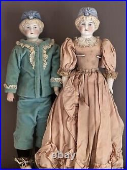 Antique German 15.5 Hertwig Parian Molded Bonnet China Lady Doll