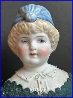 Antique German 15.5 Hertwig Parian Molded Bonnet China Lady Doll