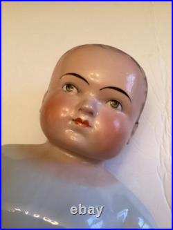 Antique German 15 Frozen Charlie pink tint, brown eyes, brushstrokes Superb