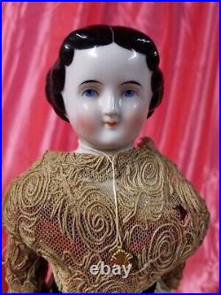 Antique German 17 Flat Top High Brow China Head Doll