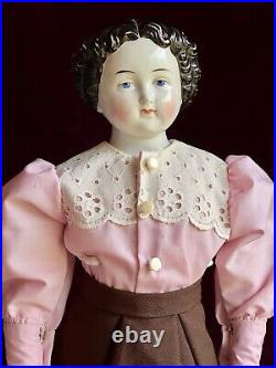 Antique German 19 China Shoulder Head Brunette Victorian Fashion Doll Antique German 19 China Shoulder Head Brunette Victorian Fashion Doll