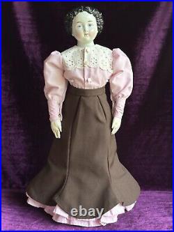 Antique German 19 China Shoulder Head Brunette Victorian Fashion Doll Antique German 19 China Shoulder Head Brunette Victorian Fashion Doll