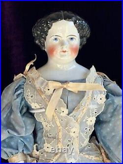 Antique German 24 Flat Top Highbrow China Shoulder Head Doll