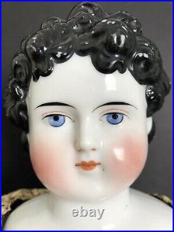 Antique German 27 Dolly Madison China Head Doll Molded Ribbon