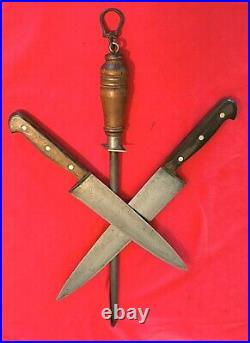 Antique German (2) Chef Knives & Hoffman Sharpener Commercial Quality