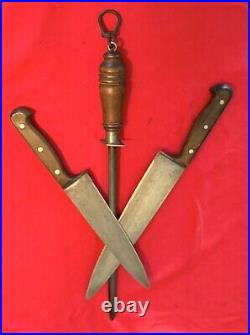 Antique German (2) Chef Knives & Hoffman Sharpener Commercial Quality