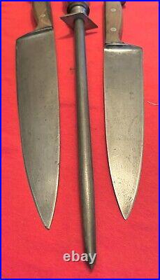 Antique German (2) Chef Knives & Hoffman Sharpener Commercial Quality