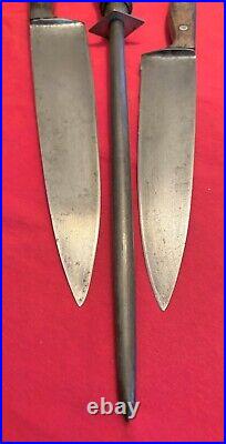 Antique German (2) Chef Knives & Hoffman Sharpener Commercial Quality