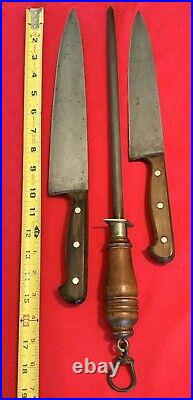 Antique German (2) Chef Knives & Hoffman Sharpener Commercial Quality