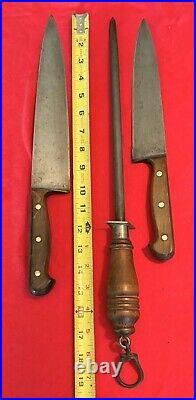 Antique German (2) Chef Knives & Hoffman Sharpener Commercial Quality