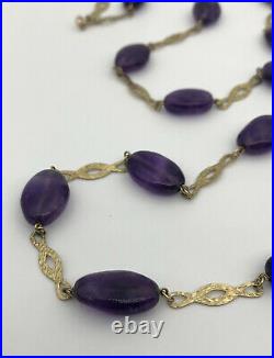 Antique German 333 8k Yellow Gold Amethyst Stone Station Bead Necklace 32.5
