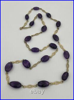 Antique German 333 8k Yellow Gold Amethyst Stone Station Bead Necklace 32.5