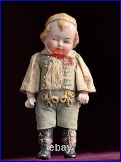 Antique German 4.25 Heubach Coquette Dollhouse All Bisque Miniature Doll