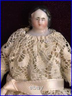 Antique German 4 Primitive Bisque Cloth Miniature Dollhouse China Doll