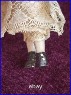 Antique German 4 Primitive Bisque Cloth Miniature Dollhouse China Doll