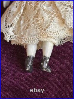 Antique German 4 Primitive Bisque Cloth Miniature Dollhouse China Doll