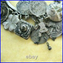 Antique German 800 Silver Bangle Charm Bracelet 17 Charms Happy Sad Moon Jester