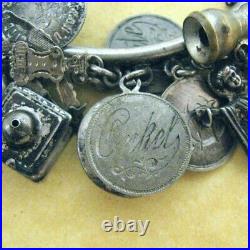Antique German 800 Silver Bangle Charm Bracelet 17 Charms Happy Sad Moon Jester