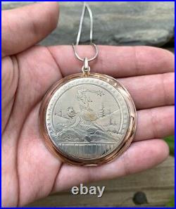 Antique German 800 Silver Engraved Imperialist Scene Medallion Pendant Necklace