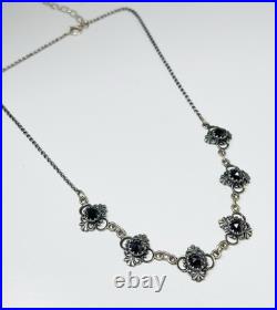 Antique German 800 Silver Garnet Collar Necklace 16-18 Vintage