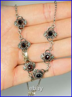 Antique German 800 Silver Garnet Collar Necklace 16-18 Vintage