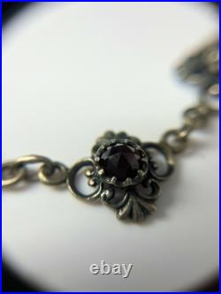 Antique German 800 Silver Garnet Collar Necklace 16-18 Vintage