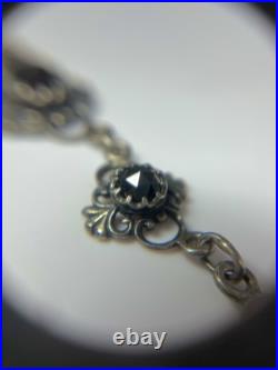 Antique German 800 Silver Garnet Collar Necklace 16-18 Vintage