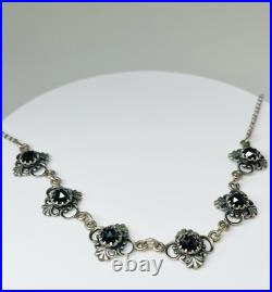 Antique German 800 Silver Garnet Collar Necklace 16-18 Vintage