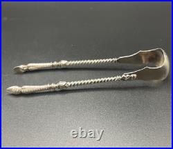 Antique German 800 Silver Teaspoons And Sugar Tongs Set, Deer/goat Hoof Motif Antique German 800 Silver Teaspoons And Sugar Tongs Set, Deer/goat Hoof Motif