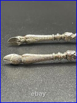 Antique German 800 Silver Teaspoons And Sugar Tongs Set, Deer/goat Hoof Motif Antique German 800 Silver Teaspoons And Sugar Tongs Set, Deer/goat Hoof Motif