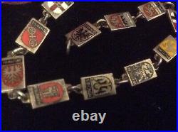 Antique German 835 Charm Link Bracelet Cloisonné Enamel Vintage Estate Jewelry