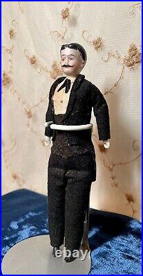 Antique German All Bisque 7 Gentleman Man Doll Miniature Dollhouse Doll