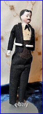 Antique German All Bisque 7 Gentleman Man Doll Miniature Dollhouse Doll