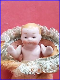 Antique German All Bisque Hertwig Pink Candy Baby Dollhouse Doll 2.5