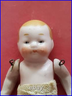 Antique German All Bisque Hertwig Pink Candy Baby Dollhouse Doll 2.5
