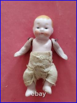 Antique German All Bisque Hertwig Pink Candy Baby Dollhouse Doll 2.5