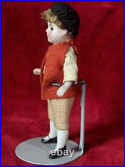 Antique German All Bisque Mignonette Boy 3 3/4 Doll Cabinet Size With Toy