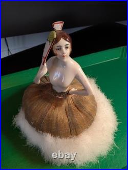 Antique German Art Deco Flapper lady half doll with Fan, makeup powder puff Nice Antique German Art Deco Flapper lady half doll with Fan, makeup powder puff Nice