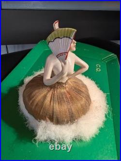 Antique German Art Deco Flapper lady half doll with Fan, makeup powder puff Nice